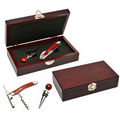 Wood Wine Opener and Stopper Set in a Red Wood Box